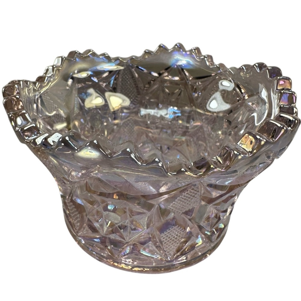 Mosser Finger Candy Trinket Bowl Pink Rose Carnival Glass Star New USA 3.5” - Picture 3 of 8